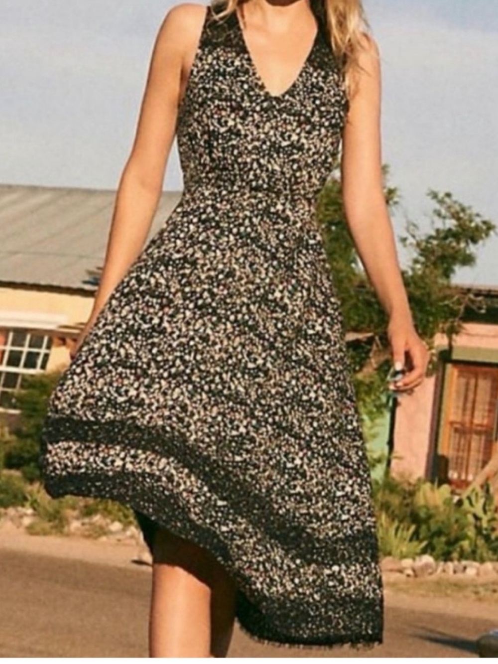 Anthropologie Ranna Gill Black Floral Lace-Trim Maxi Dress XL